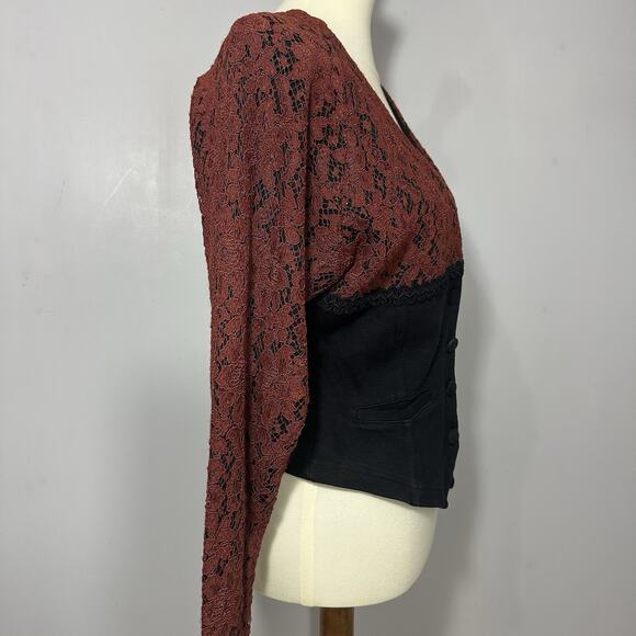 Vintage Lace Corset Top Womens Burgundy Regency Punk Whimsigoth Romance Medium - Picture 10 of 12